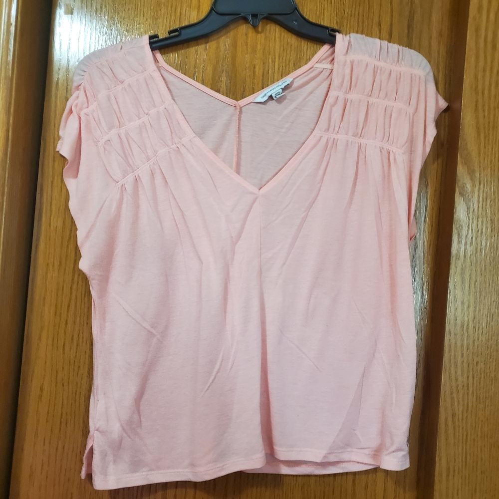 😎 Light Coral Loose V-Neck Top with Ruching